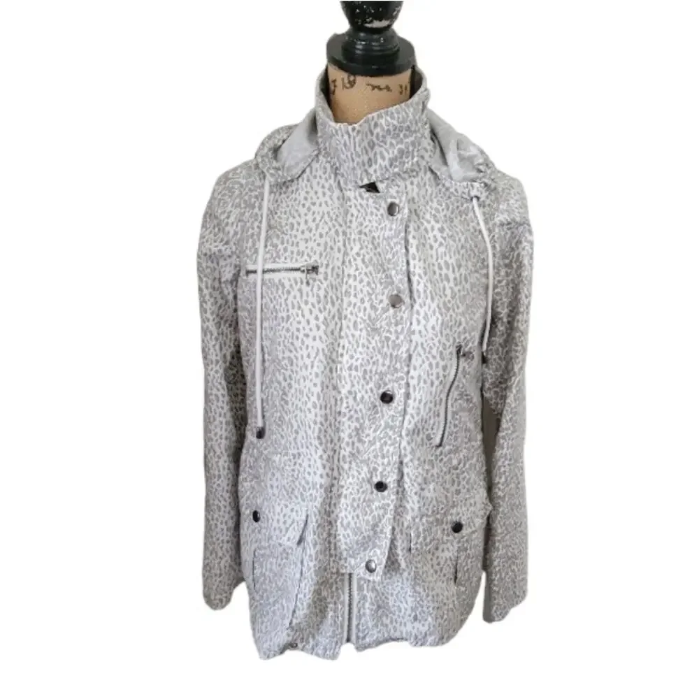 XS Joie leopard print white and gray hooded jacket